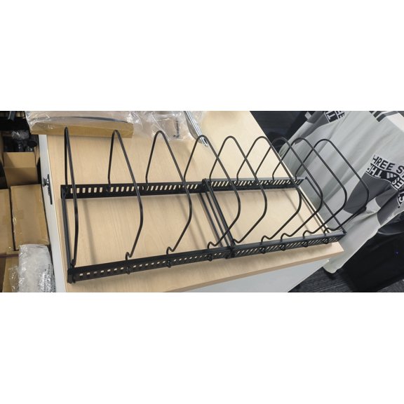 Delamu Pots and Pans Organizer Rack, Expandable Square Pot Rack for Kitchen Cabinet, 9 Adjustable Dividers Storage Pan Organizer Rack for Cookie Sheets, Pans and Cutting Broad
