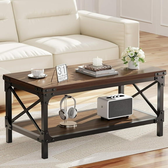 LazySpin Rectangle Wood Coffee Tables for Living Room, Walnut
