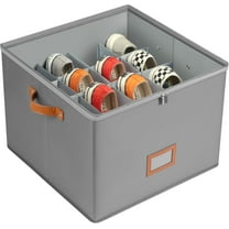Delamu  Adjustable Shoe Storage Boxes with 16 Grids, Shoe Organizer for Closet, Shoe Container with Handle, Gray
