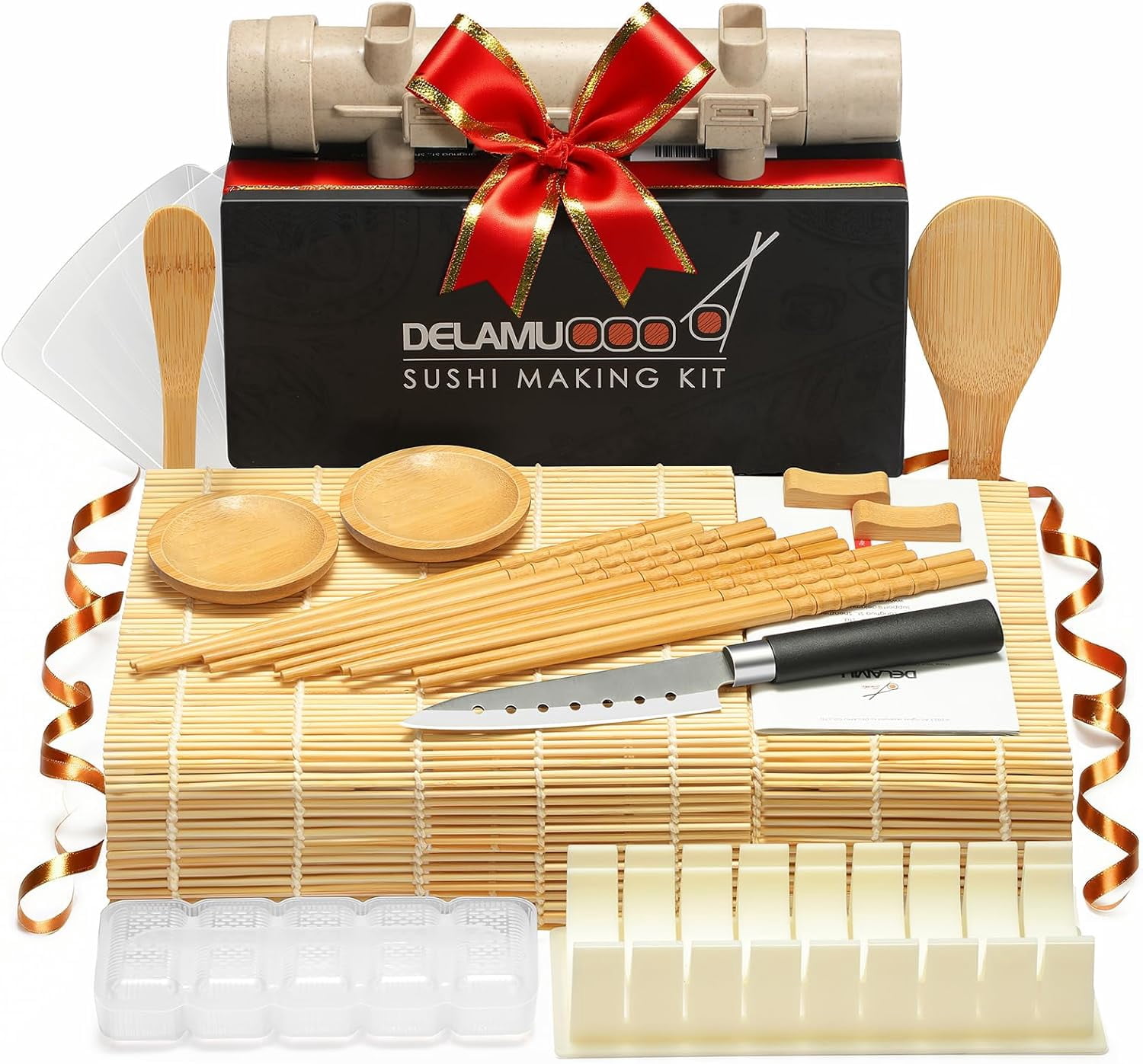 DELAMU Sushi Making Kit 20 Piece Bamboo Mat Roller Set Bazooka delamu-sushi-making-kit-20-piece-bamboo-mat-roller-set-bazooka