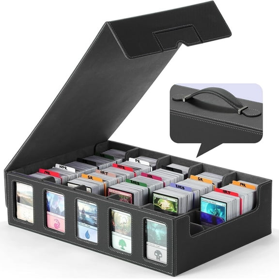 LAMU Trading Card Storage Box with Commander Display, 17.1" x 11.4" x 4.4" Inch 5-Row Dec 5-Row Deck Case with Removable Lid, 3000+ Card Deck Box for MTG TCG Sports Card