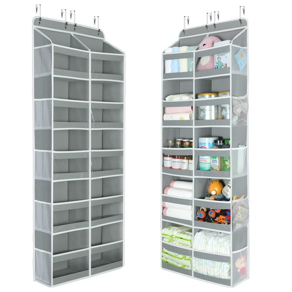 Delamu Over the Door Organizer 5 Tiers, Extra Large Behind Door Storage of 10 Compartments, Over the Door Storage, Door Hanging Organizer for Closet, Diaper Organizer, Toy Storage, Grey