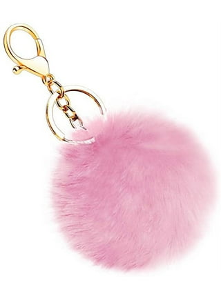 RED Fluffy Heart Shaped Pompom Keychain Fur Ball Mini Furry 