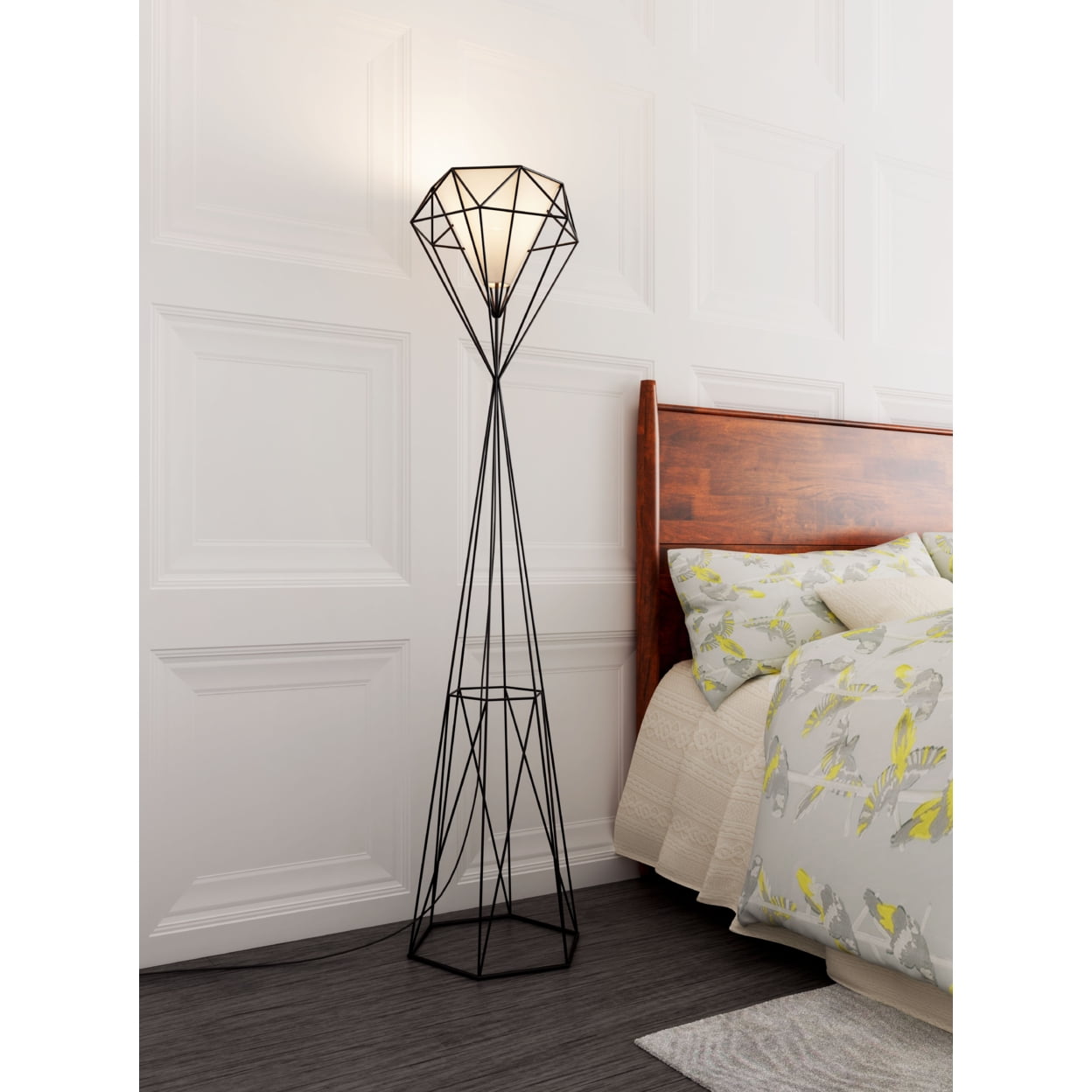 Modern Black Outdoor Floor Lamp with Dimensional Support