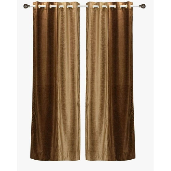 Delancy Brown and Taupe ring top Velvet Curtain Panel - 43W x 96L - Piece