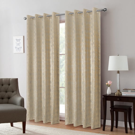 Delancy Foil Print Room Darkening Grommet Window Panel, Tan, 54x84 Inches