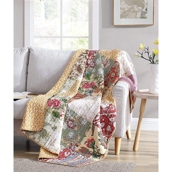 Chezmoi Collection Delaney 1-Piece Floral Patchwork Quilted Throw - Soft Breathable Vintage Washed Cotton Reversible Quilt for All Seasons. Throw Blanket