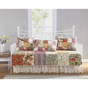 Chezmoi Collection Delaney 5-Piece Floral Daybed Cover Set, Lightweight Vintage Washed Cotton Patchwork Quilt