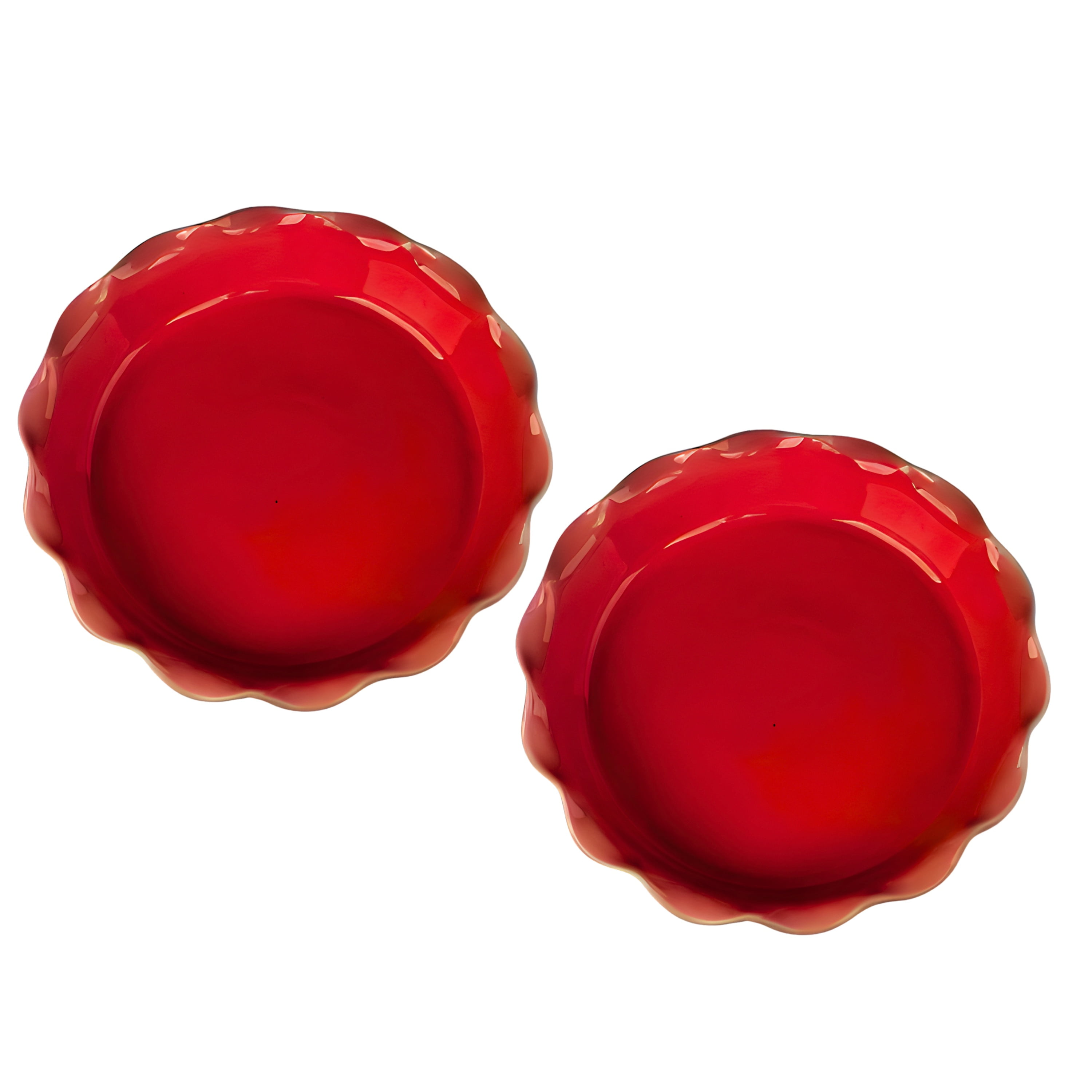 Delano 10" Ruffle Ceramic Pie Dish, Set of 2, Red