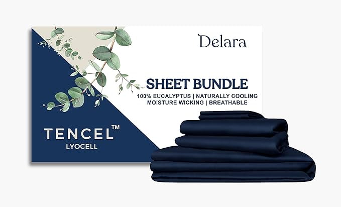Delara 100% Eucalyptus Lyocell Tencel Bedding Sheet Bundle, California King 7-Piece Set, Cooling, Silky Soft, Breathable Sheets, Carbon