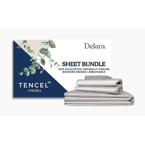 Delara 100% Eucalyptus Lyocell Tencel Bedding Sheet Bundle, King 7-Piece Set, Cooling, Silky Soft, Breathable Sheets, Dove