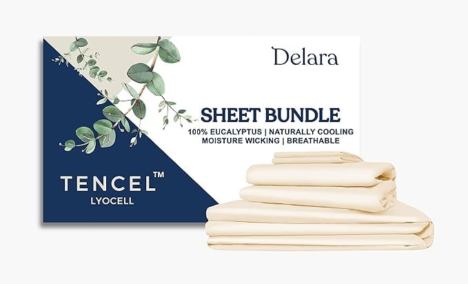 Delara 100% Eucalyptus Lyocell Tencel Bedding Sheet Bundle, Queen 7-Piece Set, Cooling, Silky Soft, Breathable Sheets, Fog