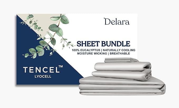 Delara 100% Eucalyptus Lyocell Tencel Bedding Sheet Bundle, Queen 7-Piece Set, Cooling, Silky Soft, Breathable Sheets, Dove