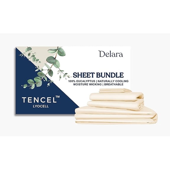 Delara 100% Eucalyptus Lyocell Tencel Bedding Sheet Bundle, Twin 5-Piece Set, Cooling, Silky Soft, Breathable Sheets, Fog