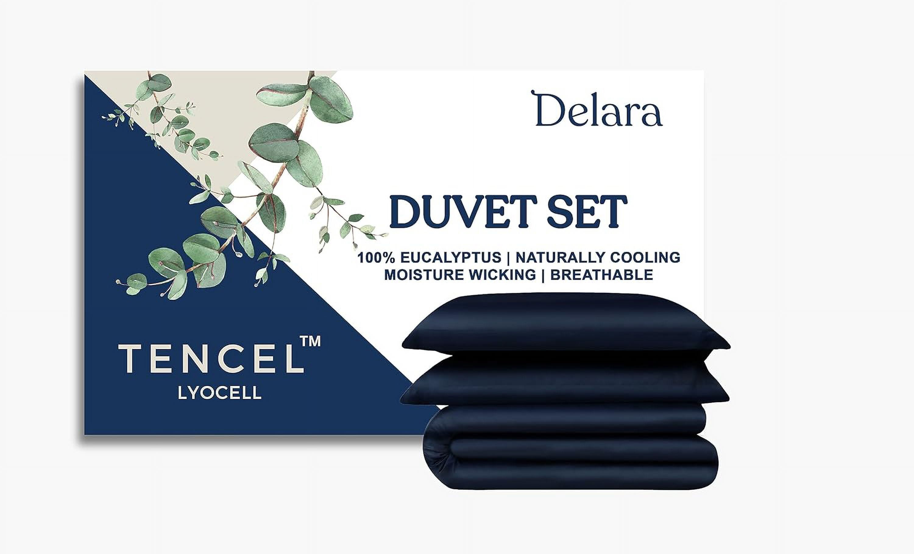 Delara 100% Eucalyptus Lyocell Tencel Twin Duvet Cover Set 2-Piece with 1 Sham – Cooling, Silky Soft, Breathable, Moisture-Wicking, Carbon