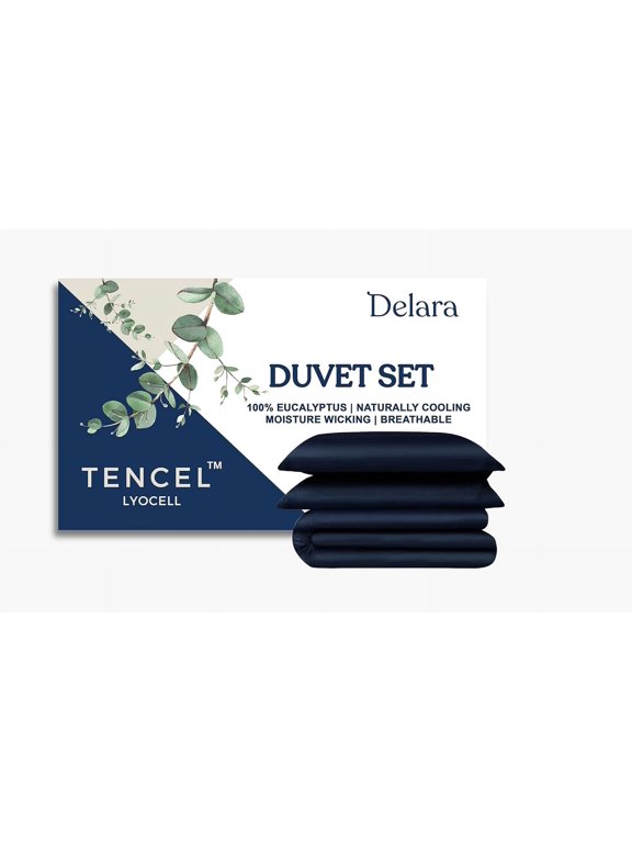 100% Eucalyptus Lyocell Tencel Queen Duvet Cover Set 3-Piece with 2 Sham – Cooling, Silky Soft, Breathable, Moisture-Wicking, Carbon