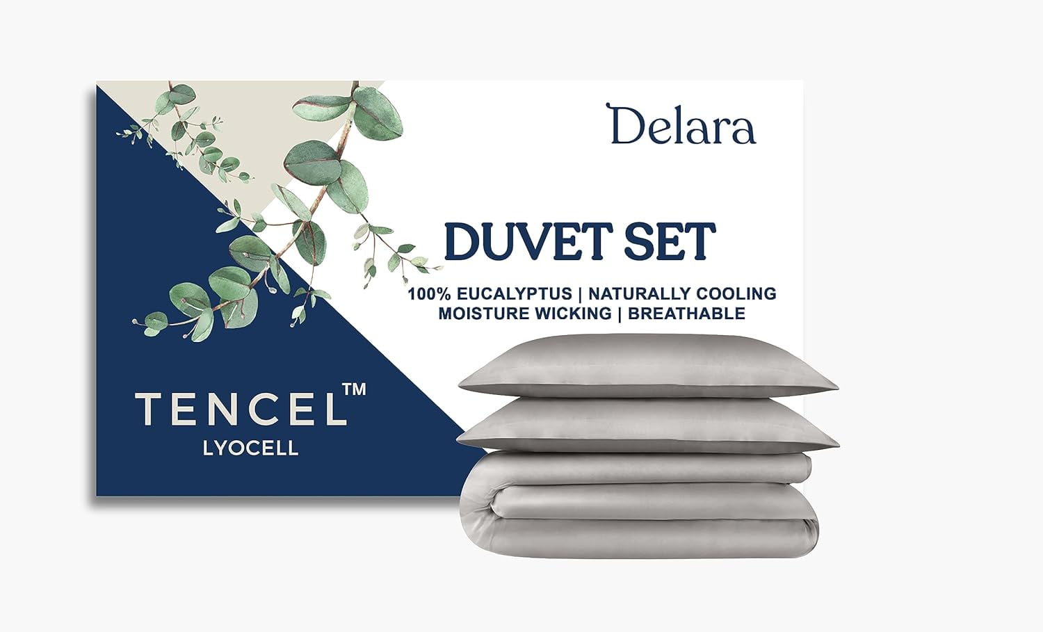 Delara 100% Eucalyptus Lyocell Tencel King Duvet Cover Set 3-Piece with 2 King Sham – Cooling, Silky Soft, Breathable, Moisture-Wicking, Dove