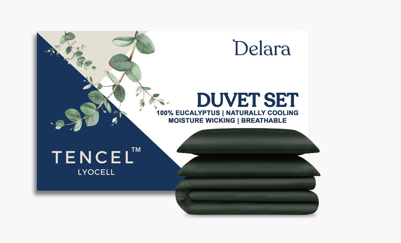 Forest Green Queen Reversible Tencel Lyocell Duvet Set