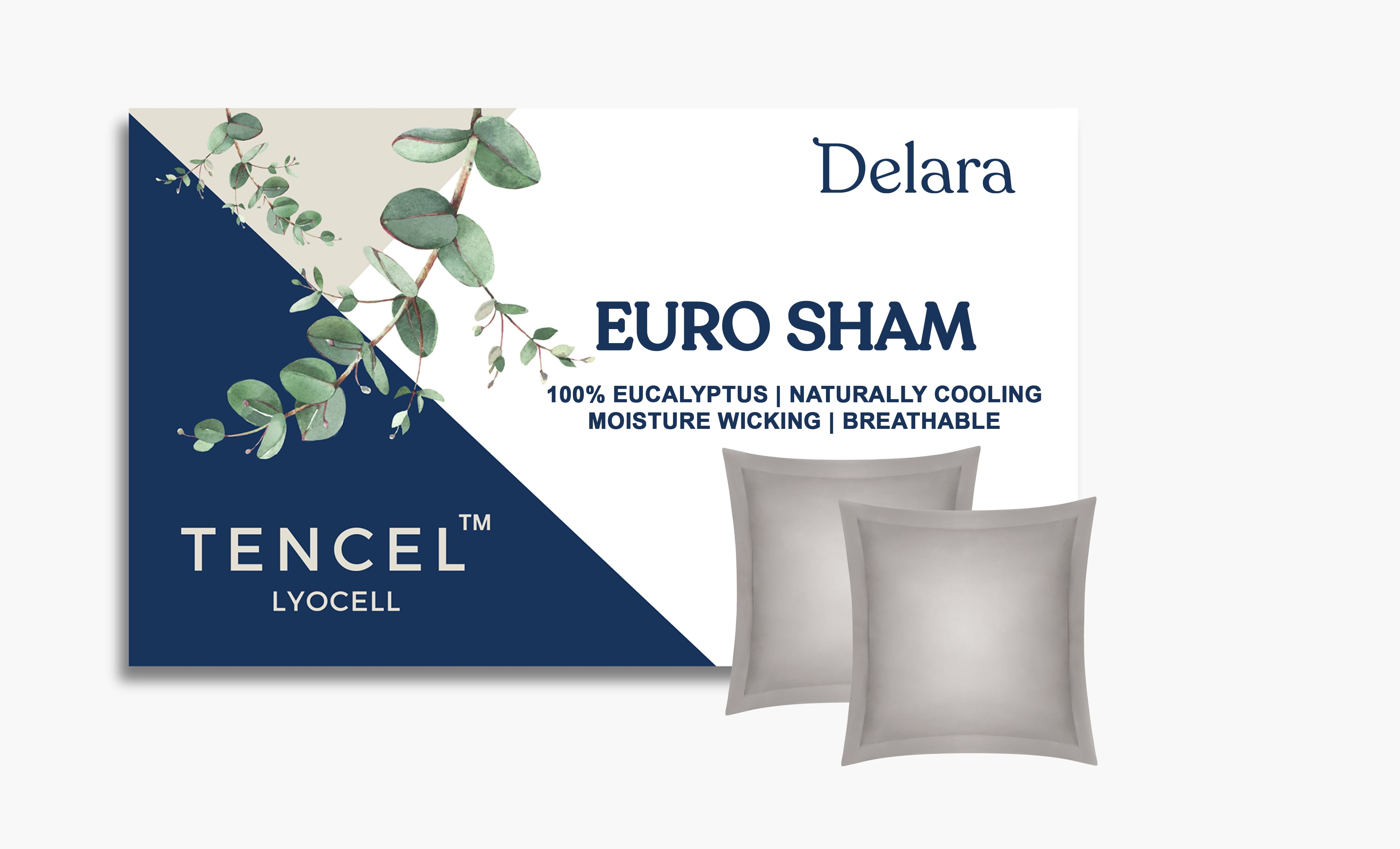 Delara Eucalyptus Tencel Lyocell Euro Pillow Shams 26"x26", Set of 2, Cooling, Silky Soft, Moisture-Wicking, Breathable, Dove