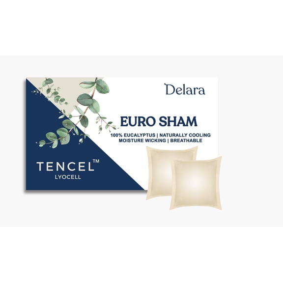 Delara Eucalyptus Tencel Lyocell Euro Pillow Shams 26"x26", Set of 2, Cooling, Silky Soft, Moisture-Wicking, Breathable, Fog
