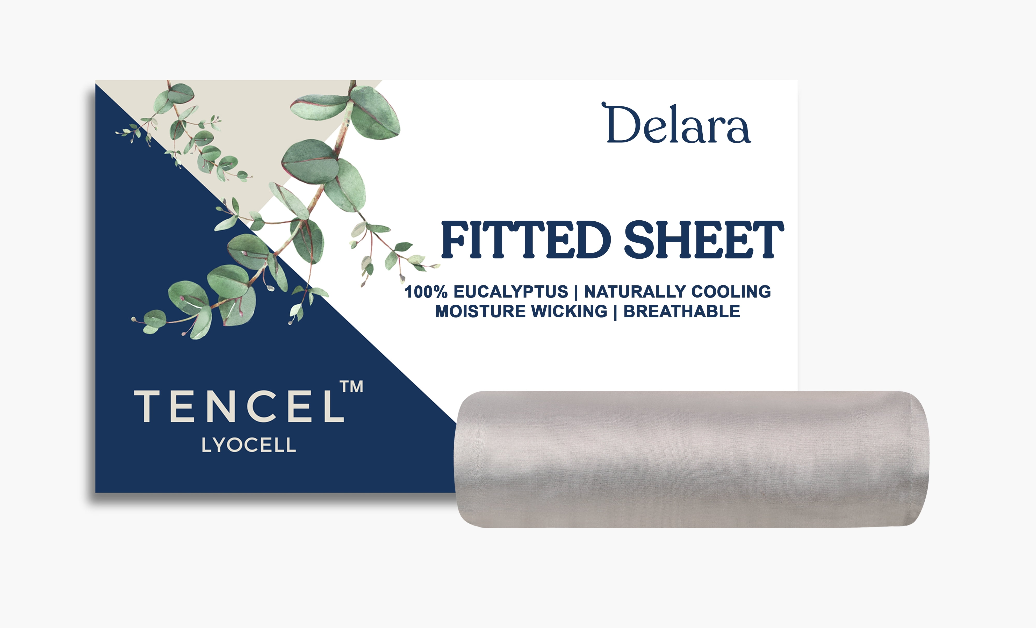 Delara 100% Eucalyptus TENCEL Lyocell Full Fitted Sheet 54"x75", 17" Deep Pocket, Cooling, Silky Soft, Moisture-Wicking, Dove