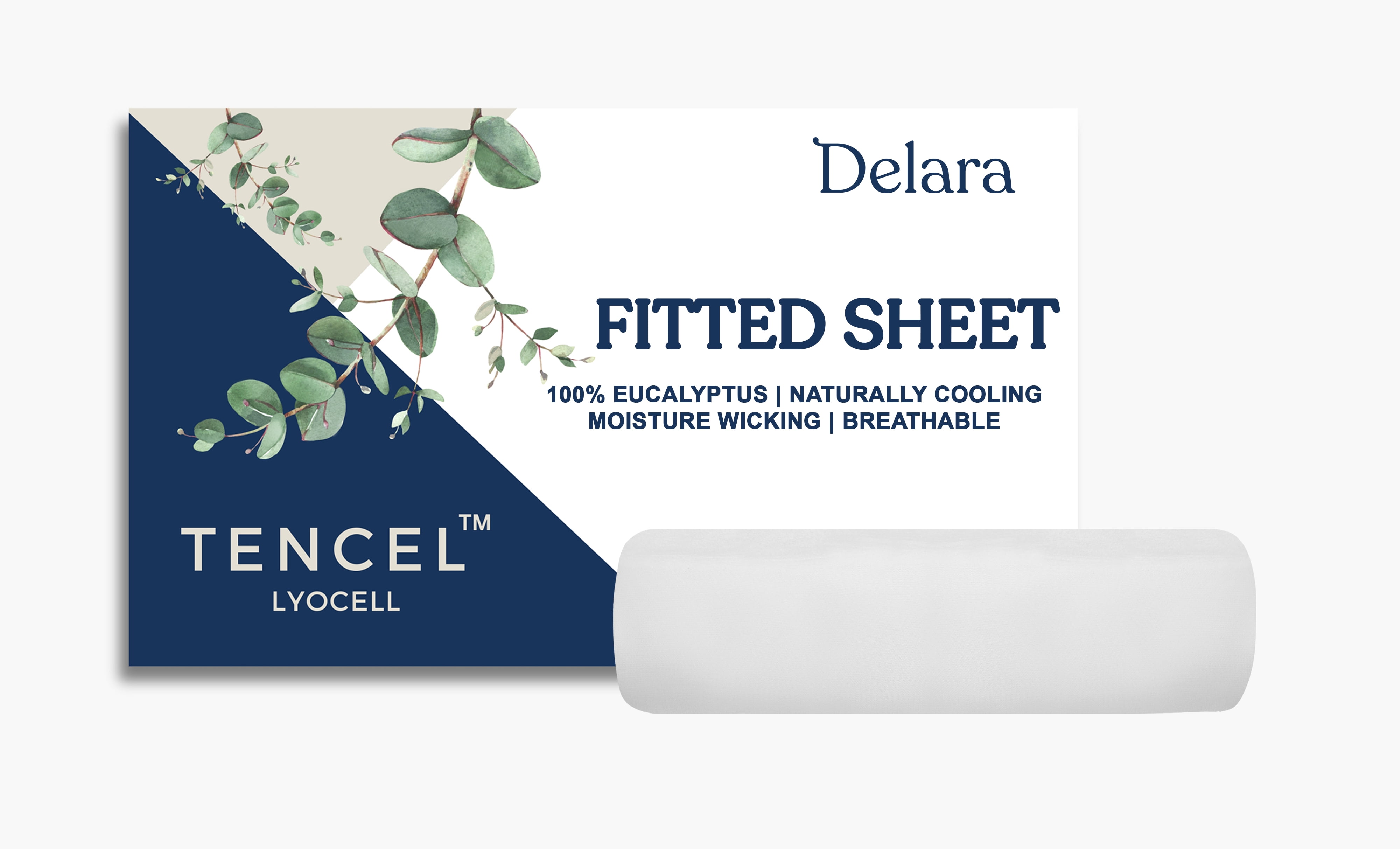 Delara 100% Eucalyptus TENCEL Lyocell Twin Fitted Sheet 39"x75", 17" Deep Pocket, Cooling, Silky Soft, Moisture-Wicking, White