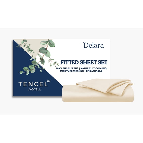 Delara 100% Eucalyptus TENCEL Lyocell Full Fitted Sheet Set, 3-Piece , Cooling, Silky Soft, Moisture-Wicking, Breathable, Fog