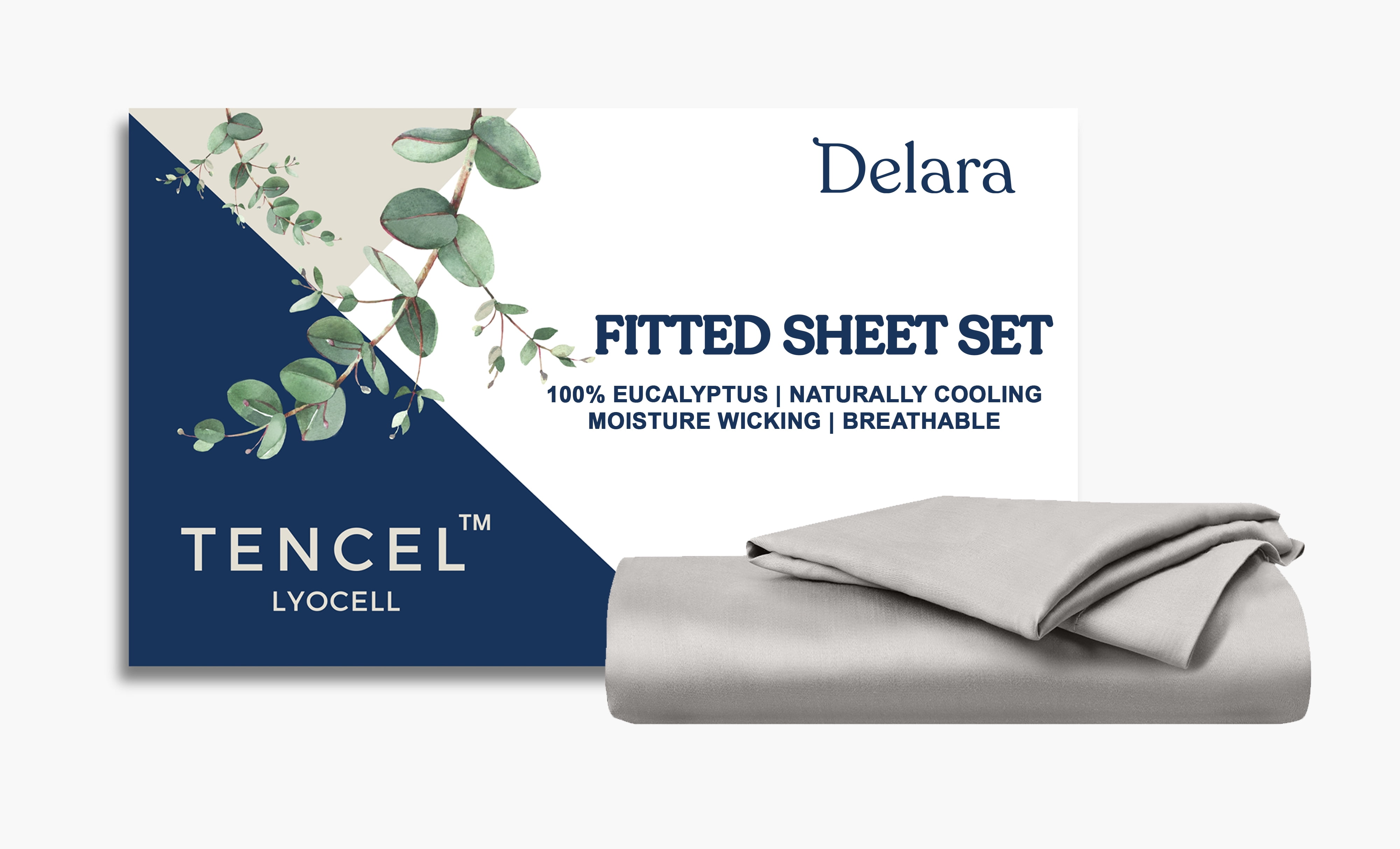 Delara 100% Eucalyptus TENCEL Lyocell Full Fitted Sheet Set, 3-Piece , Cooling, Silky Soft, Moisture-Wicking, Breathable, Dove