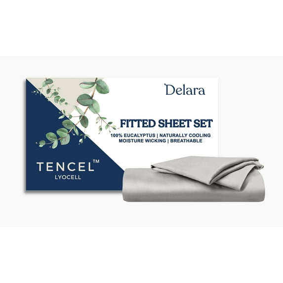 Delara 100% Eucalyptus TENCEL Lyocell King Fitted Sheet Set, 3-Piece , Cooling, Silky Soft, Moisture-Wicking, Breathable, Dove