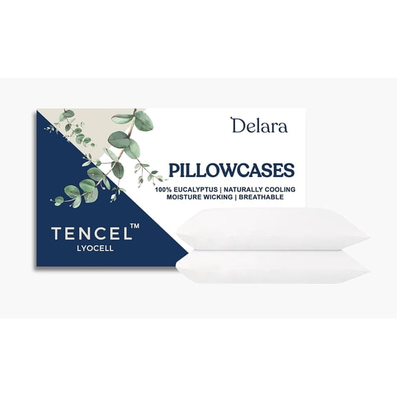 Delara TENCEL™ Lyocell King Pillowcases, 21" x 36", Pack of 2, Cooling, Moisture-Wicking, Breathable, White