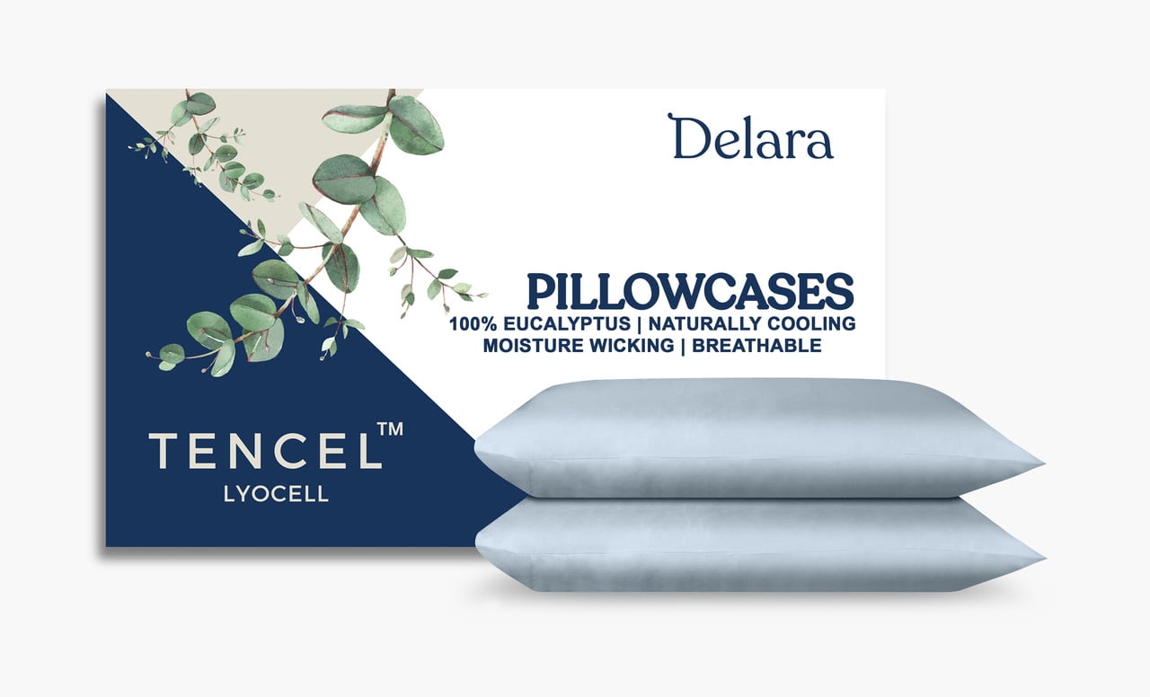 Delara TENCEL™ Lyocell King Pillowcases, 21" x 36", Pack of 2, Cooling, Moisture-Wicking, Breathable, Light Blue