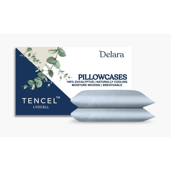 Delara TENCEL™ Lyocell King Pillowcases, 21" x 36", Pack of 2, Cooling, Moisture-Wicking, Breathable, Light Blue