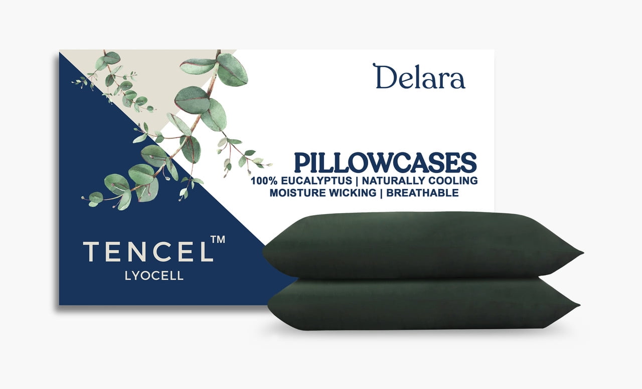 Delara TENCEL™ Lyocell Queen Pillowcases, 21" x 32", Pack of 2, Cooling, Moisture-Wicking, Breathable, Forest Green