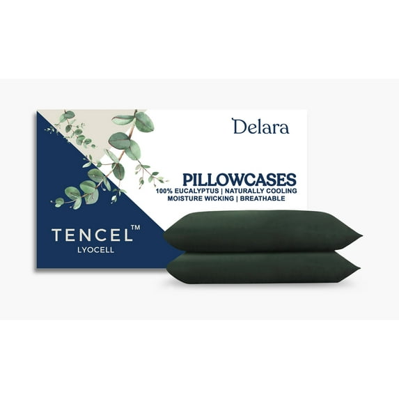 Delara TENCEL™ Lyocell Queen Pillowcases, 21" x 32", Pack of 2, Cooling, Moisture-Wicking, Breathable, Forest Green