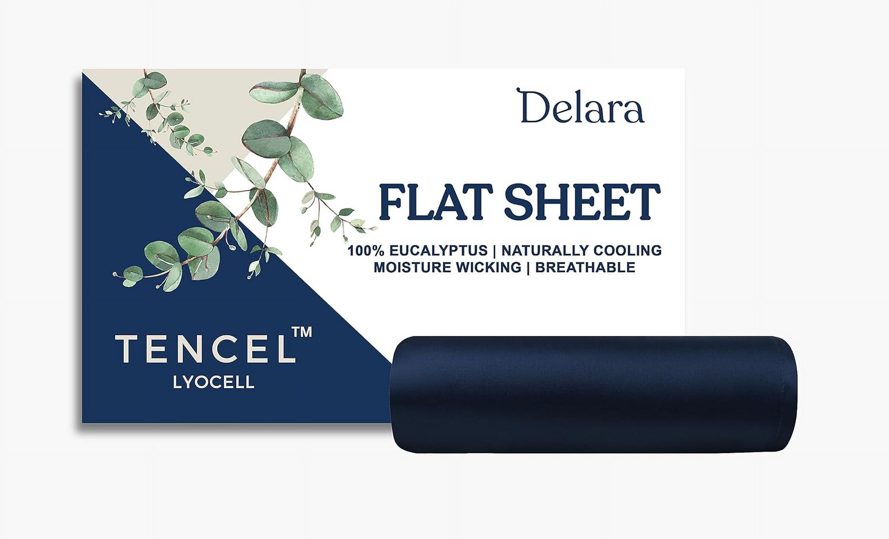 Delara 100% Eucalyptus Lyocell Tencel King Flat Sheet 108"x105" – Cooling, Silky, Soft, Breathable, Moisture-Wicking, Carbon