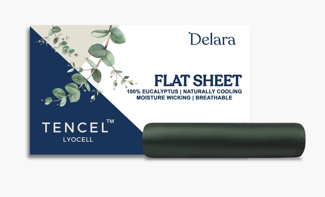 Delara 100% Eucalyptus Lyocell Tencel King Flat Sheet 108"x105" – Cooling, Silky, Soft, Breathable, Moisture-Wicking, Forest Green