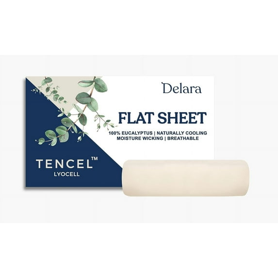 Delara 100% Eucalyptus Lyocell Tencel Queen Flat Sheet 96"x105" – Cooling, Silky, Soft, Breathable, Moisture-Wicking, Fog