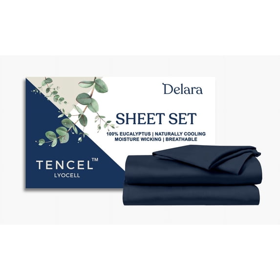 Delara 100% Eucalyptus TENCEL Lyocell Full Sheet Set, 4-Piece, Cooling, Silky Soft, Moisture-Wicking, Breathable, Carbon