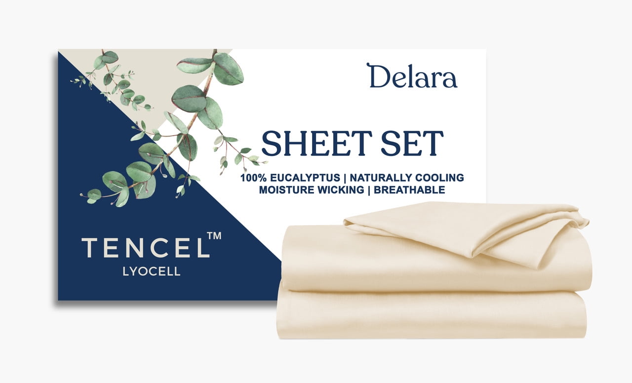 Delara 100% Eucalyptus TENCEL Lyocell Full Sheet Set, 4-Piece, Cooling, Silky Soft, Moisture-Wicking, Breathable, Fog