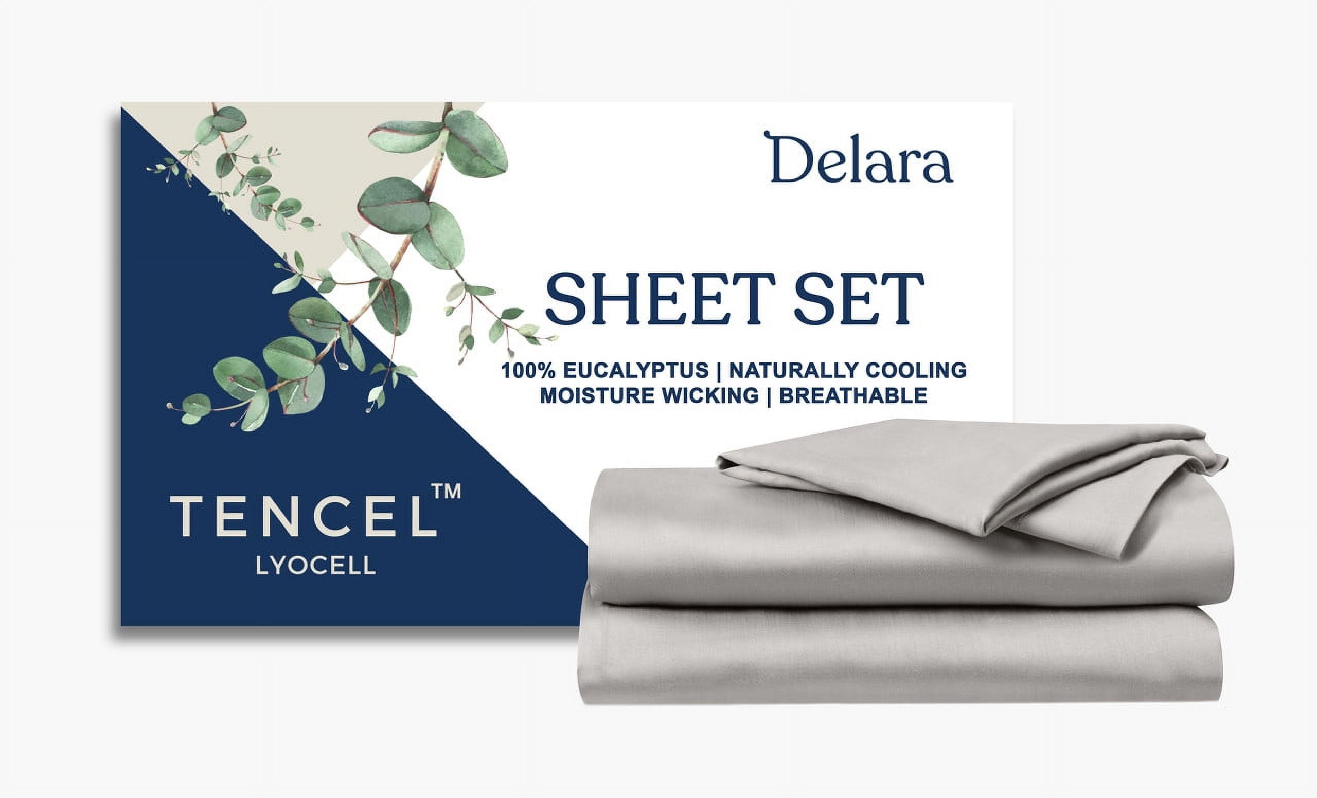 Delara 100% Eucalyptus TENCEL Lyocell King Sheet Set, 4-Piece, Cooling, Silky Soft, Moisture-Wicking, Breathable, Dove