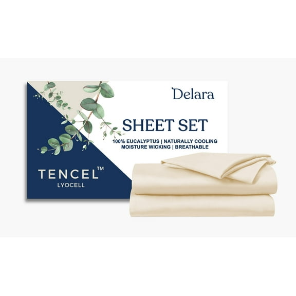Delara 100% Eucalyptus TENCEL Lyocell King Sheet Set, 4-Piece, Cooling, Silky Soft, Moisture-Wicking, Breathable, Fog