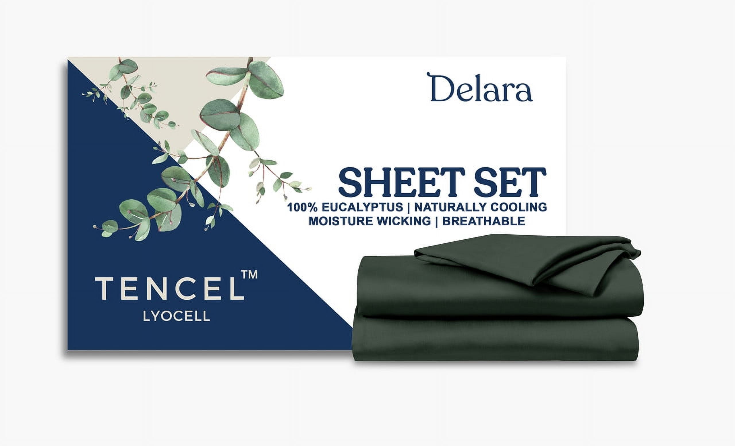 Delara 100% Eucalyptus TENCEL Lyocell Twin Sheet Set, 3-Piece, Cooling, Silky Soft, Moisture-Wicking, Breathable, Forest Green