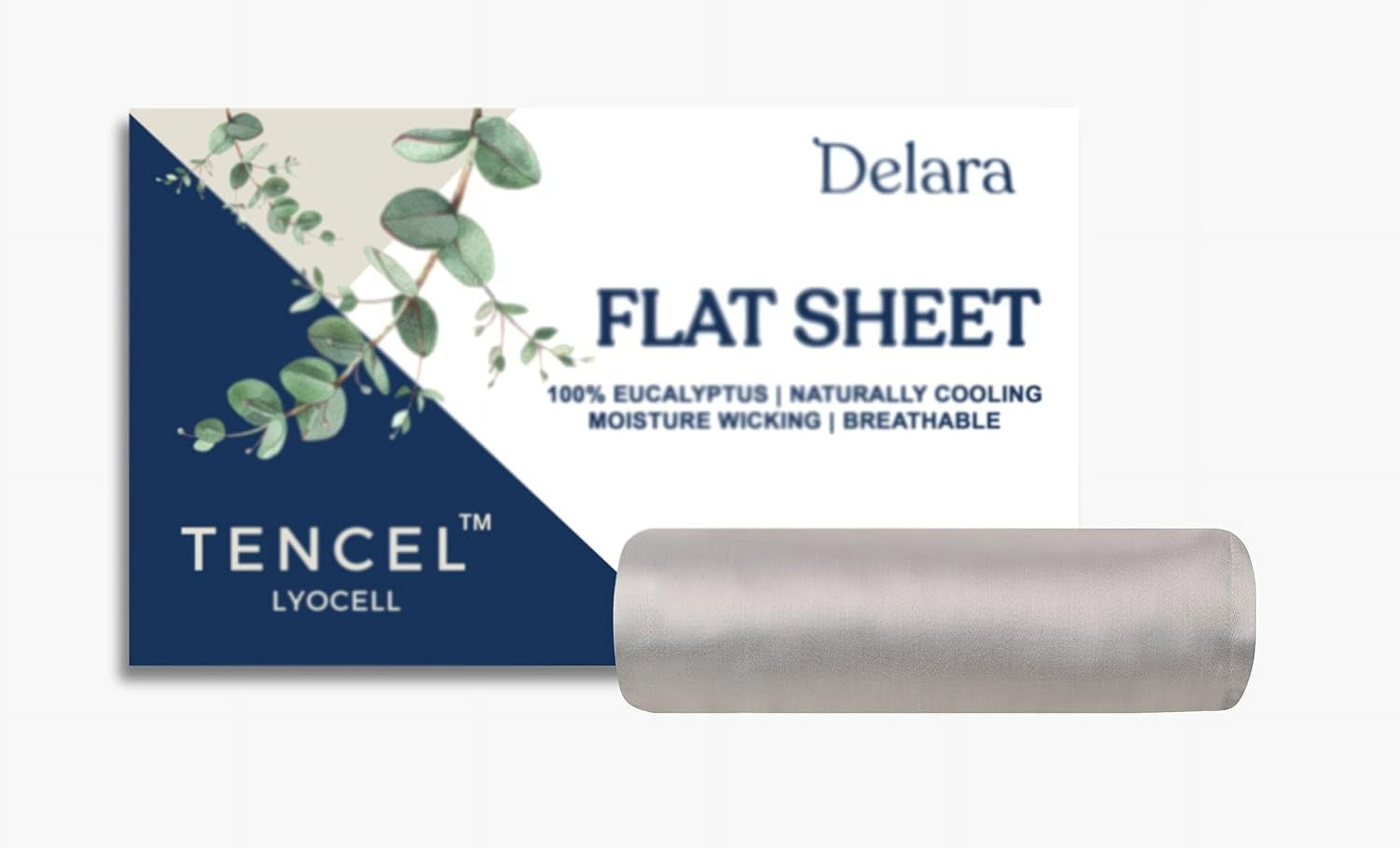 Delara 100% Eucalyptus Lyocell Tencel Twin Flat Sheet 74"x105" – Cooling, Silky, Soft, Breathable, Moisture-Wicking, Dove