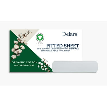 Delara 100% Organic Cotton Fitted Sheet, Queen Fitted Sheet, GOTS Certified Ultra Soft, Smooth & Moisture-Wicking, 400 Thread Count, Breathable Bedding for Women, Men, Kids & Teens