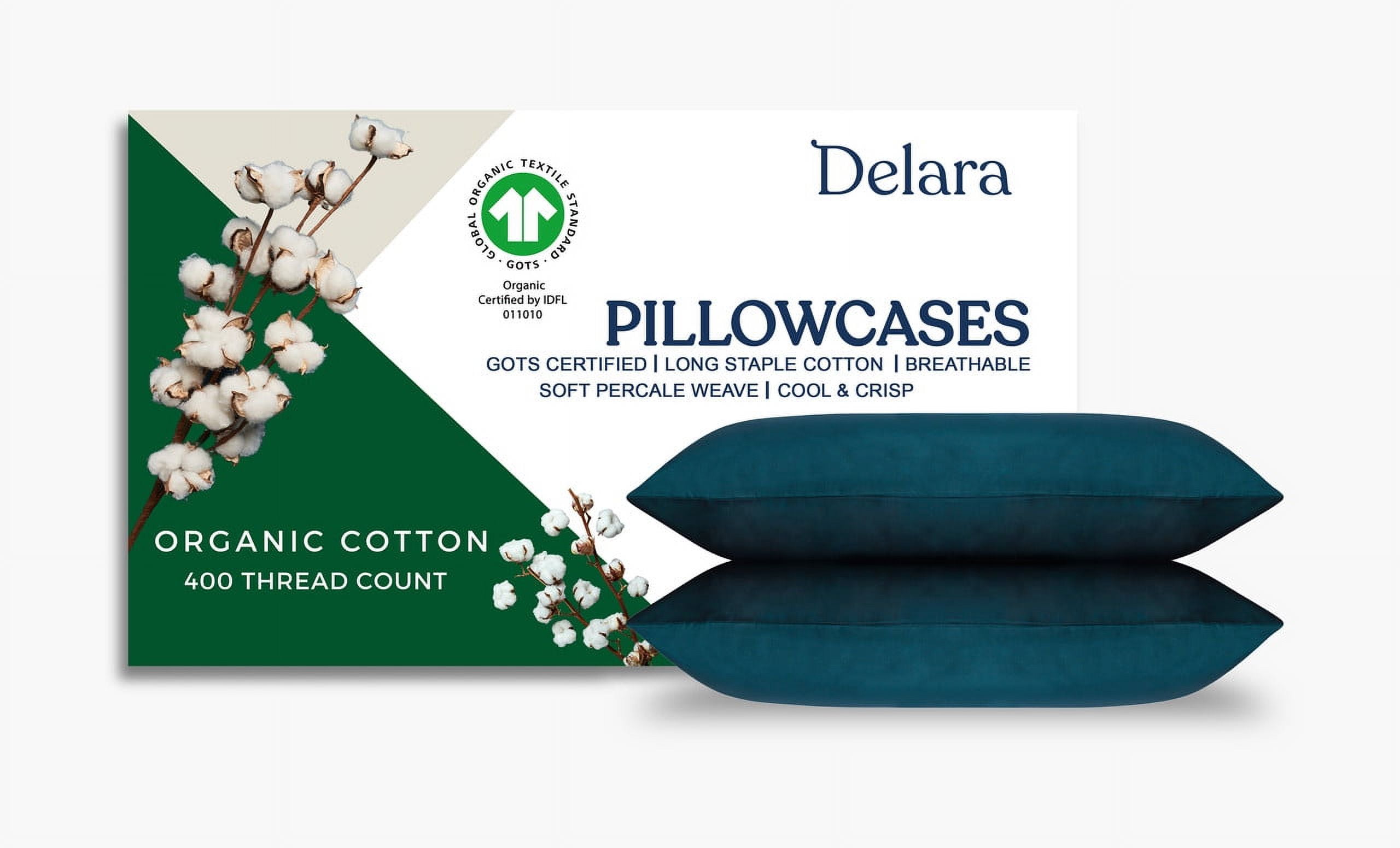 Midnight Blue Organic Cotton Percale Queen Pillowcase Pair