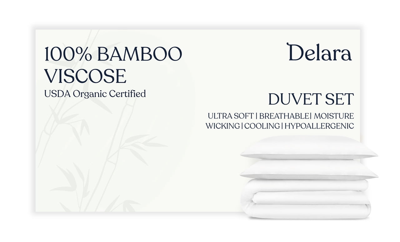 Delara 100% Bamboo Viscose King Duvet Cover Set – Ultra-Soft, Cooling & Breathable Luxury Bedding with Pillow Shams, White