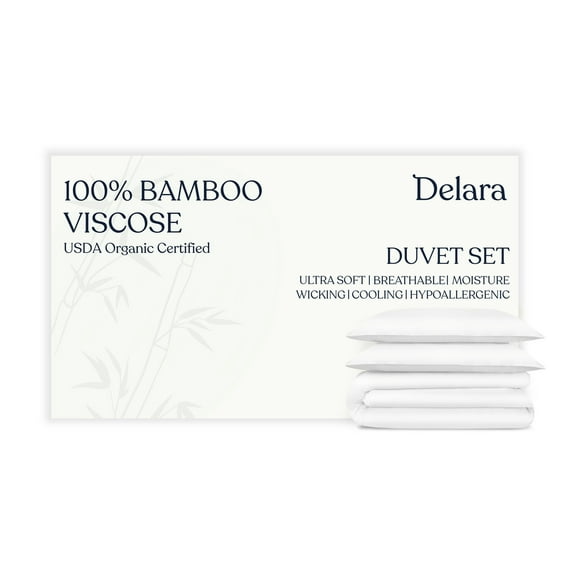 Delara 100% Bamboo Viscose Twin Duvet Cover Set – Ultra-Soft, Cooling & Breathable Luxury Bedding with Pillow Shams, White