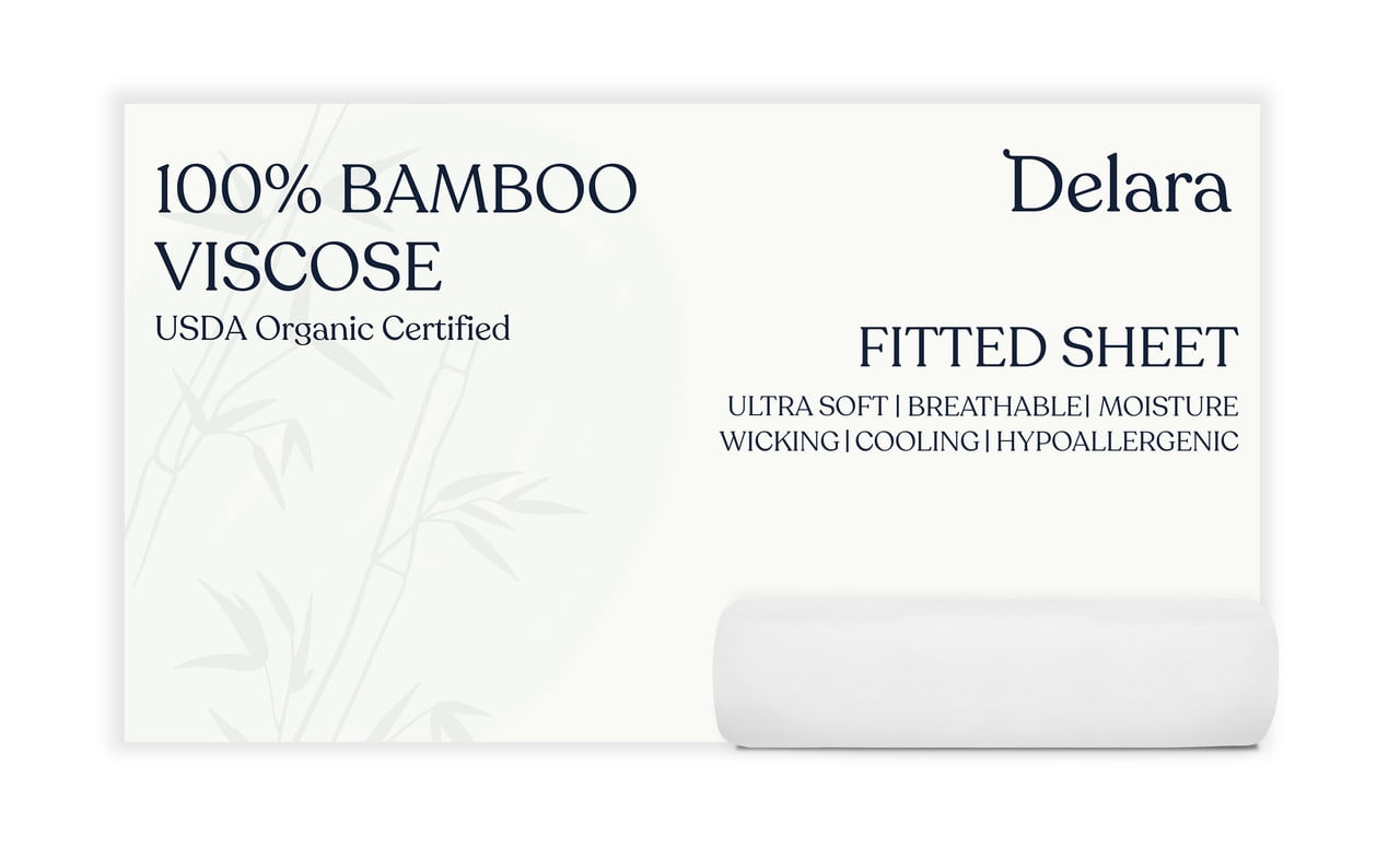 Delara 100% Viscose Derived from Bamboo Fitted Sheet 54"x75" - Deep Pocket, Ultra-Soft Cooling Bed Sheet, Secure Fit for Mattresses Up to 18”