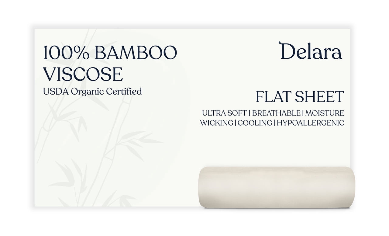 Delara 100% Viscose Derived from Bamboo Flat Sheet 96x105 - Ultra-Soft, Cooling, and Moisture-Wicking, Luxury Flat Bed Sheets for Hot Sleepers