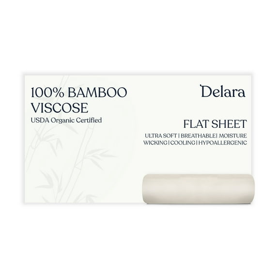 Delara 100% Viscose Derived from Bamboo Flat Sheet 74x105 - Ultra-Soft, Cooling, and Moisture-Wicking, Luxury Flat Bed Sheets for Hot Sleepers